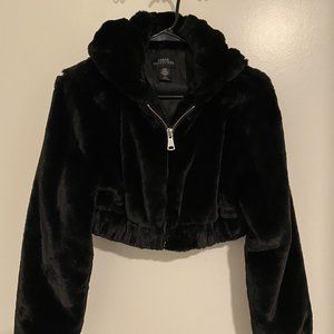 Urban Outfitters Cropped Black Faux Fur Jacket